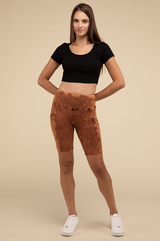 Mineral Wash Wide Waistband Pocket Leggings