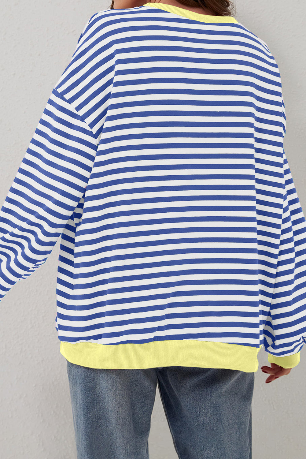 Black Stripe Oversized Contrast Trim Pullover Sweatshirt