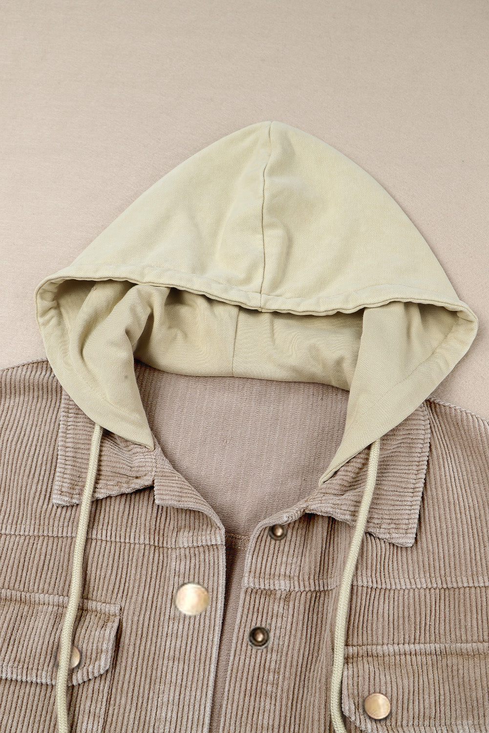 Color Block Button Down Hooded Corduroy Jacket