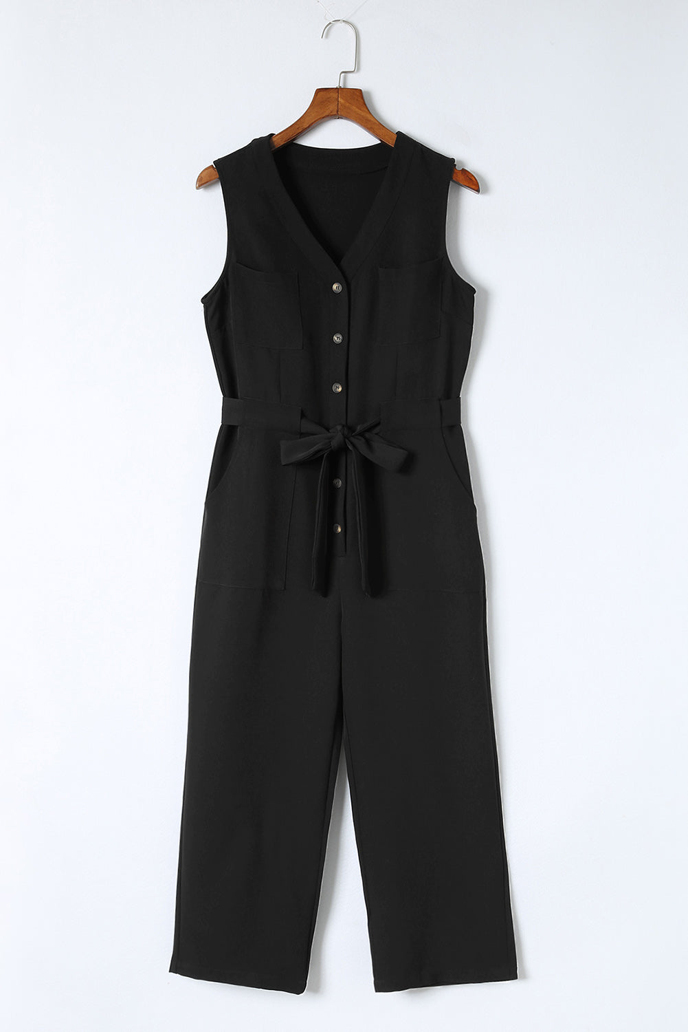Pink Buttoned Sleeveless Cropped Jumpsuit with Sash