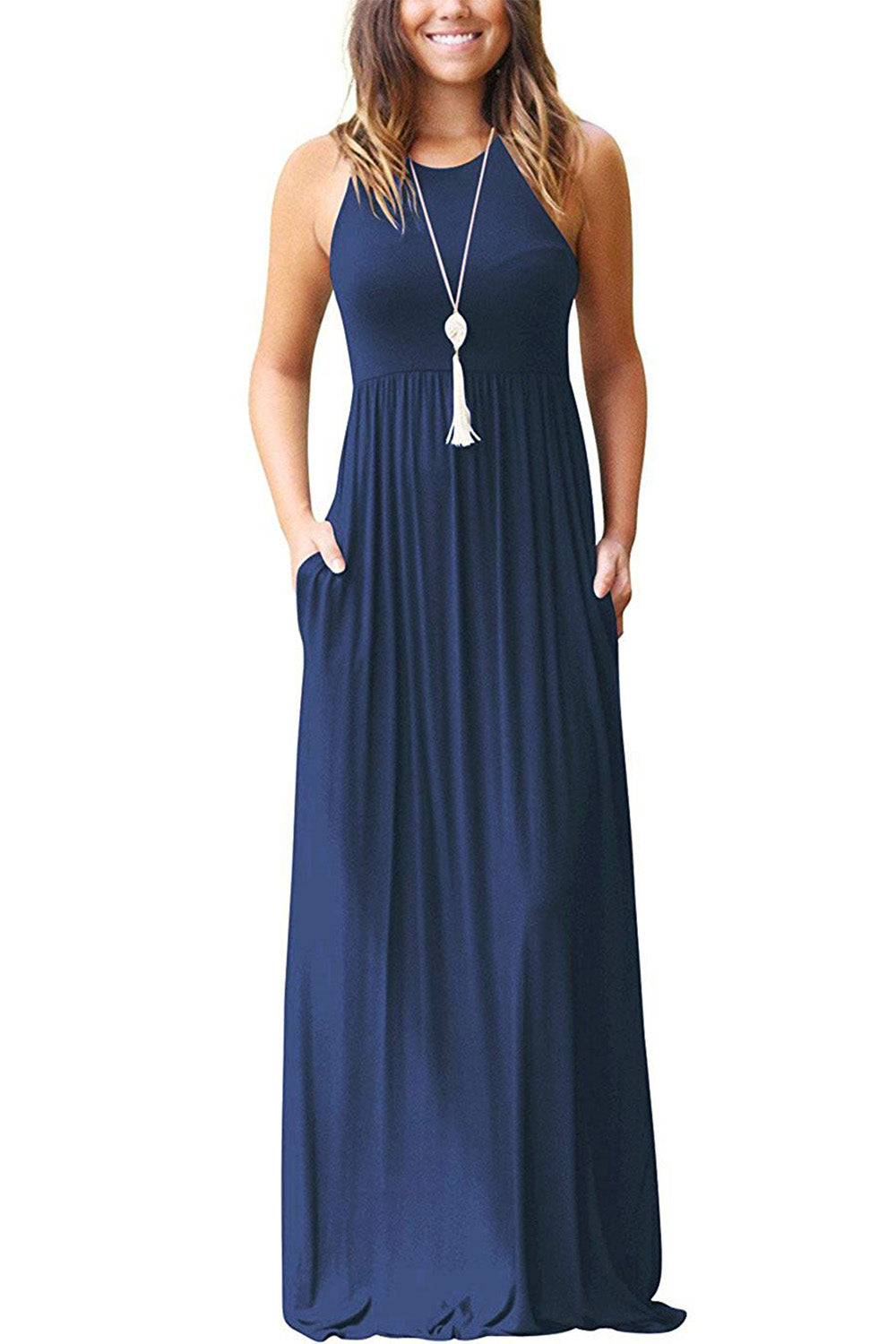 Grecian Neck Dress with Pockets