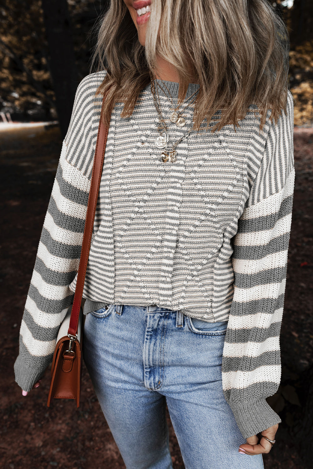 Striped Textured Drop Shoulder Sweater