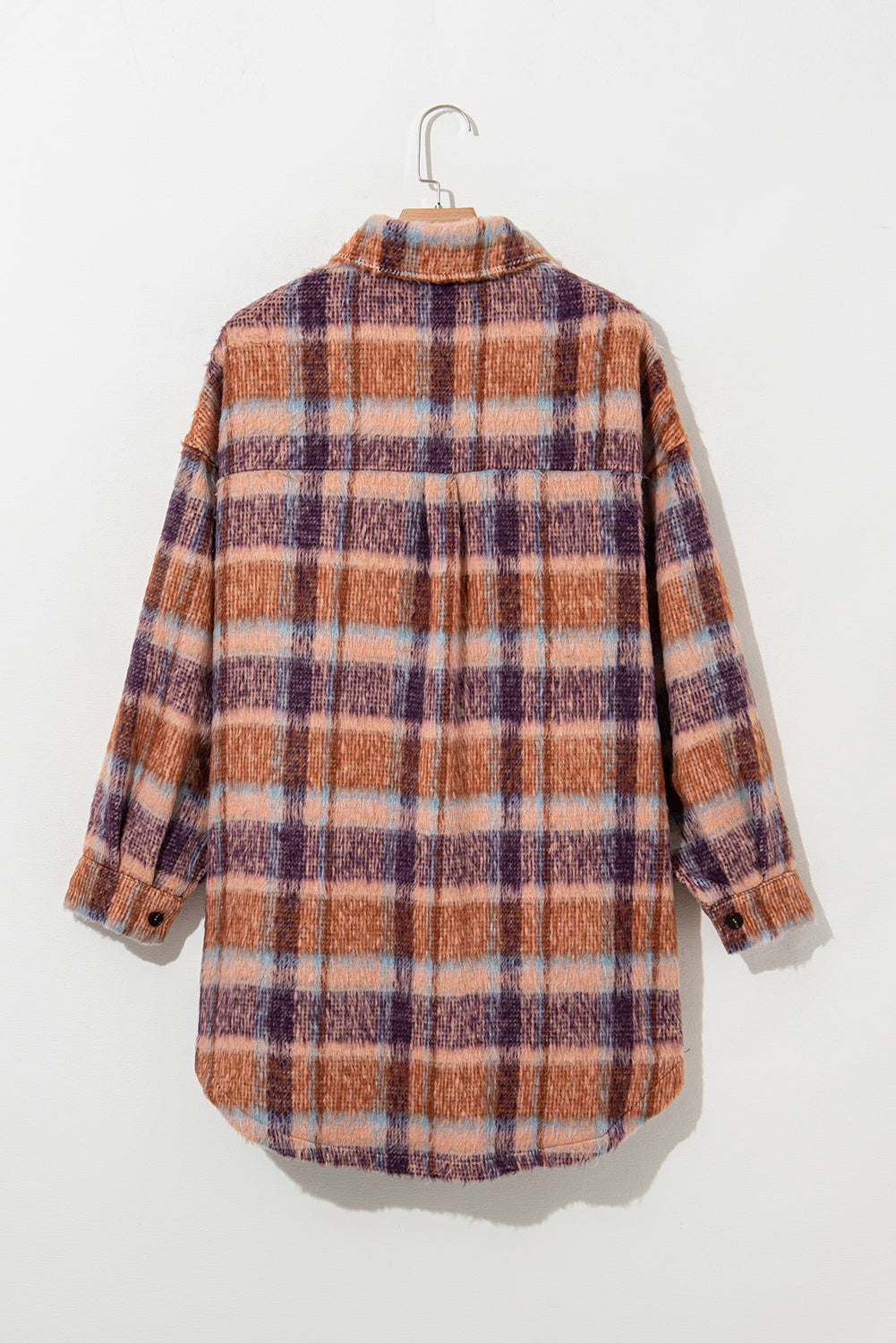 Multicolour Plus Size Plaid Print Collared Button Up Jacket