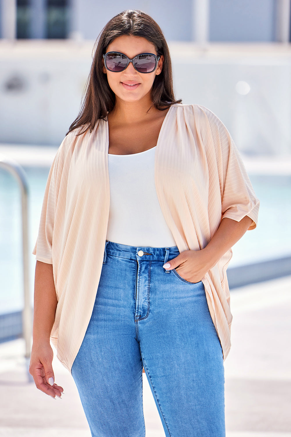 Purple Shimmer Ribbed Texture Plus Size Cardigan