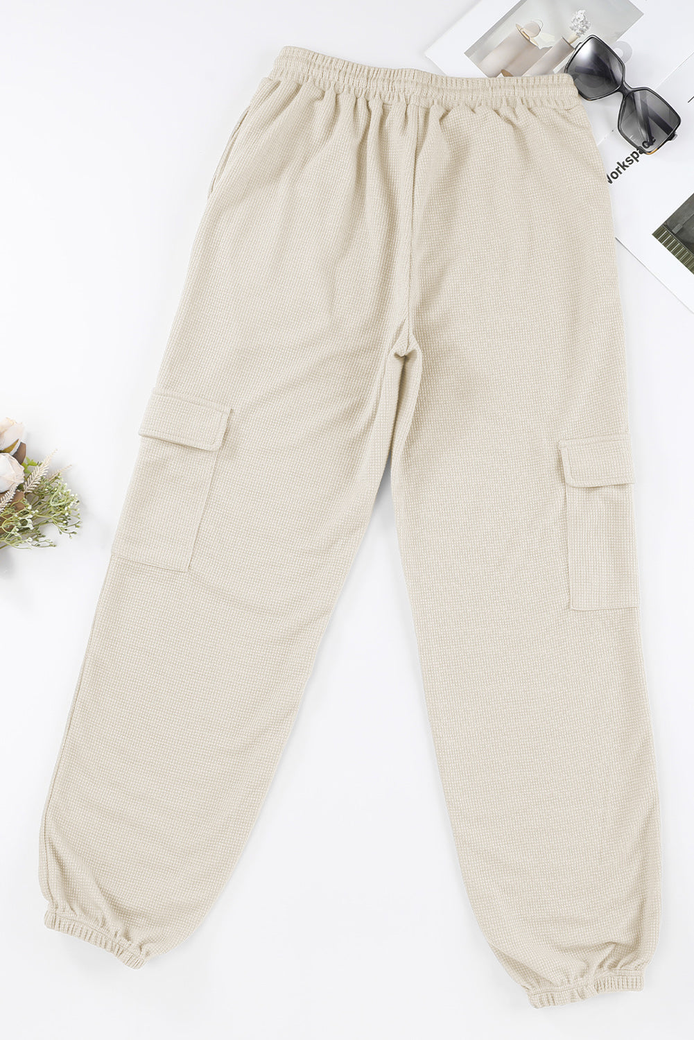 Waffle Texture Cargo Pocket Jogger Pants