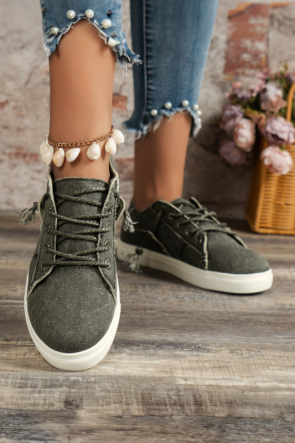 Parchment Criss Cross Slip On Canvas Sneakers