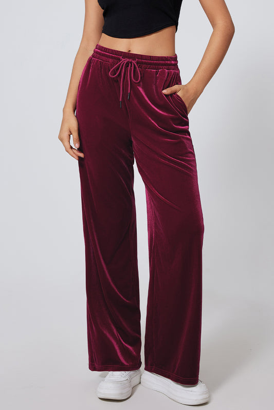 Velvet Drawstring Waist Wide Leg Pants