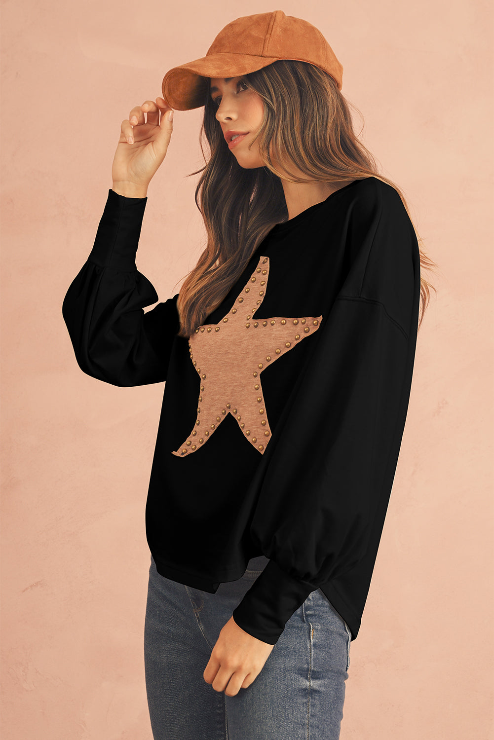 Studded Star Graphic Oversized Top