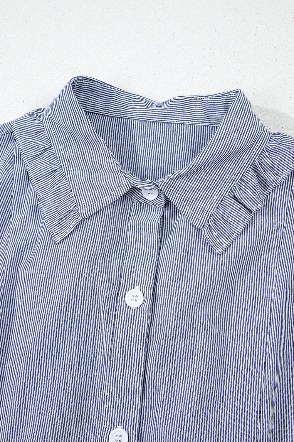 Stripe Frilled Sleeveless Collar Front Pocket Button Up Mini Dress