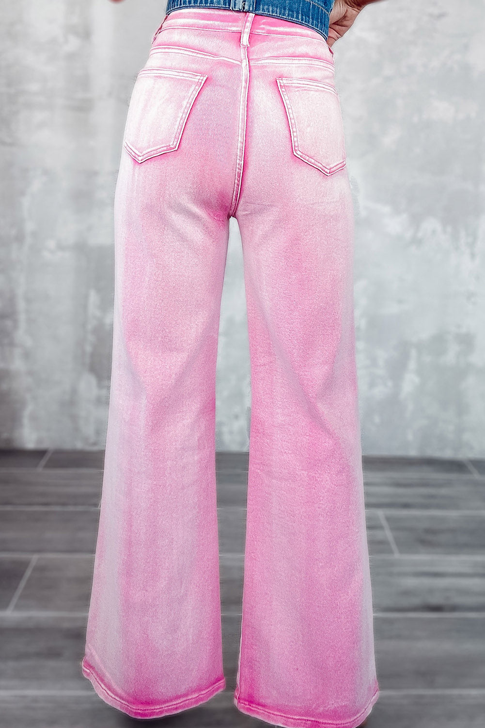 Pink Washed Rhinestone Wide Leg Jeans