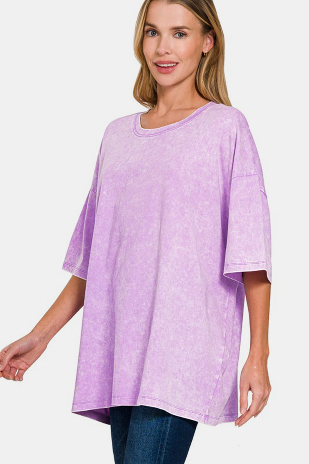 Zenana Washed Round Neck Drop Shoulder Oversized T-Shirt