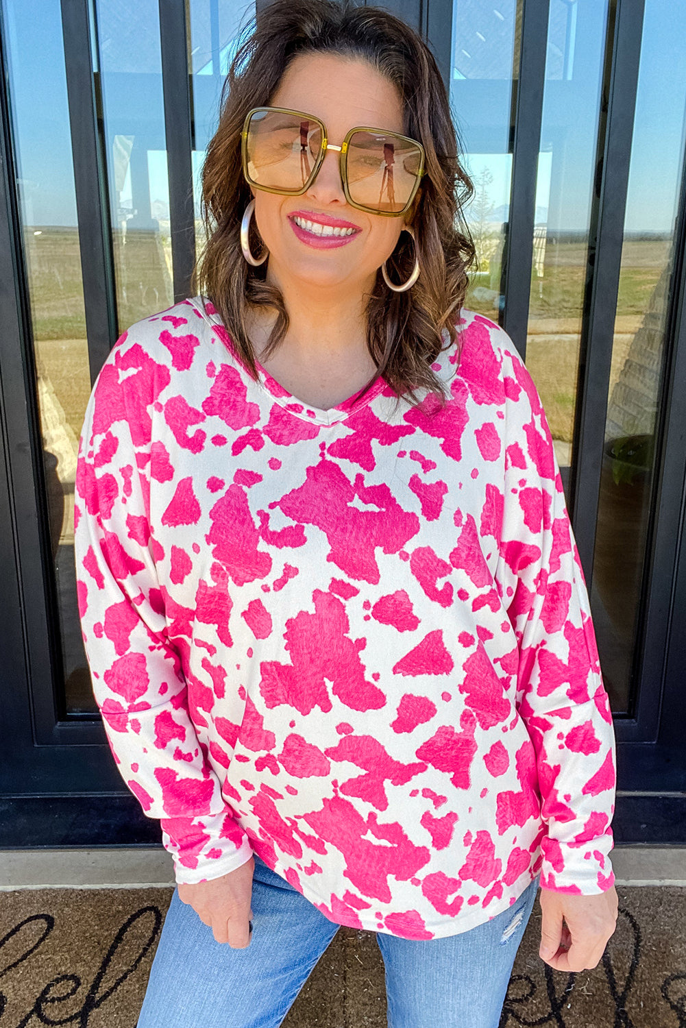 Rose Animal Print Long Sleeve Top