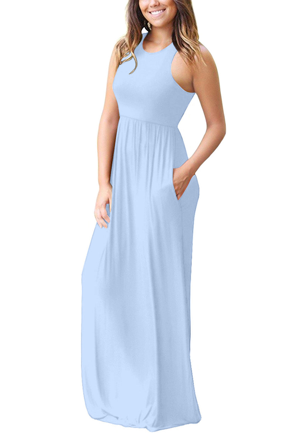 Grecian Neck Dress with Pockets