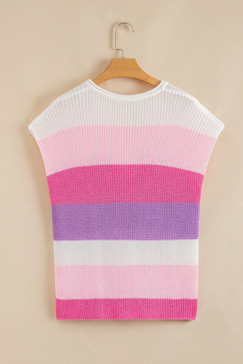 Pink Color Block Notch V Neck T Shirt