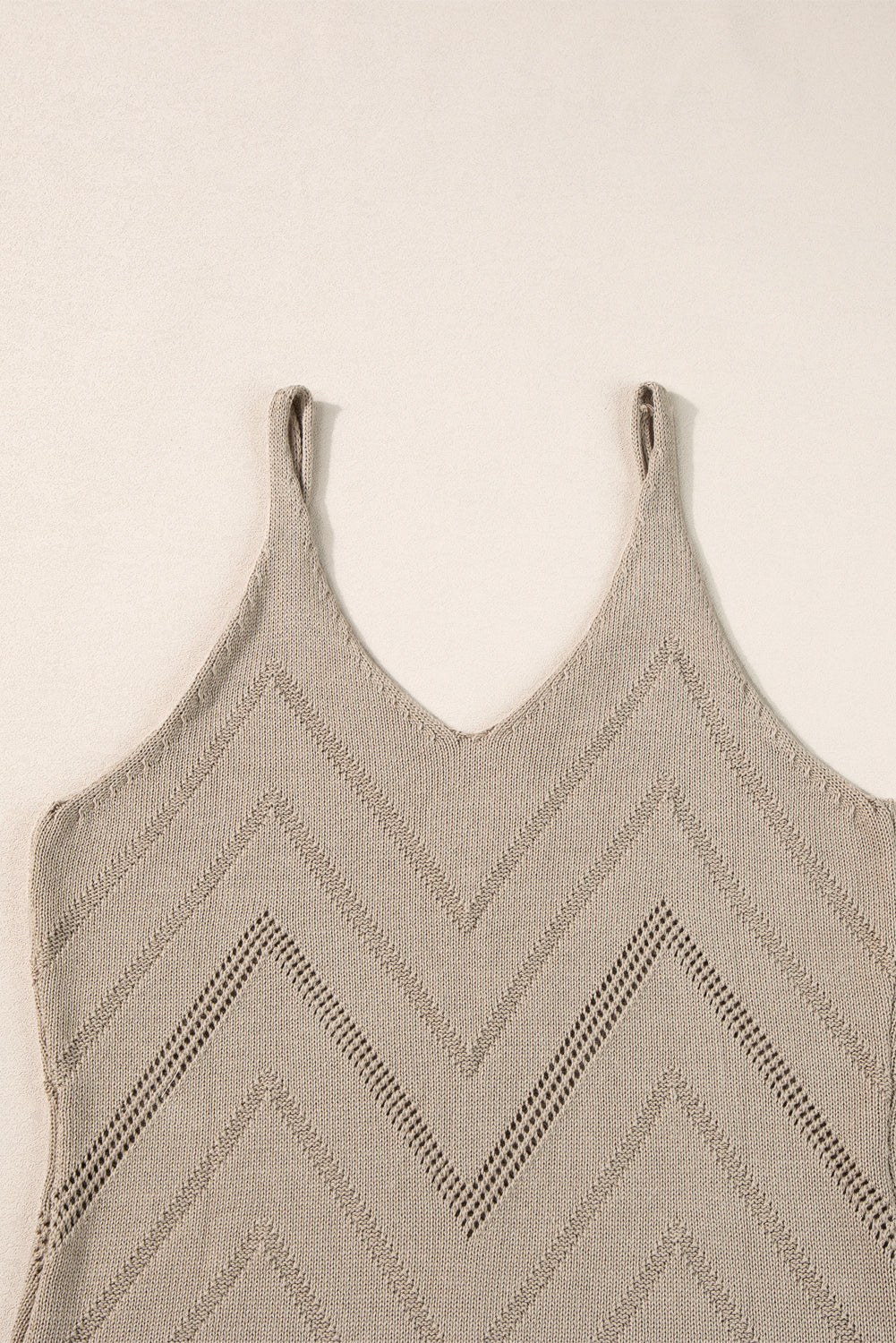 White Chevron Pointelle Knit Spaghetti Straps Sweater Vest