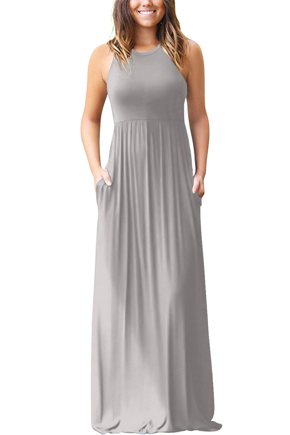 Grecian Neck Dress with Pockets