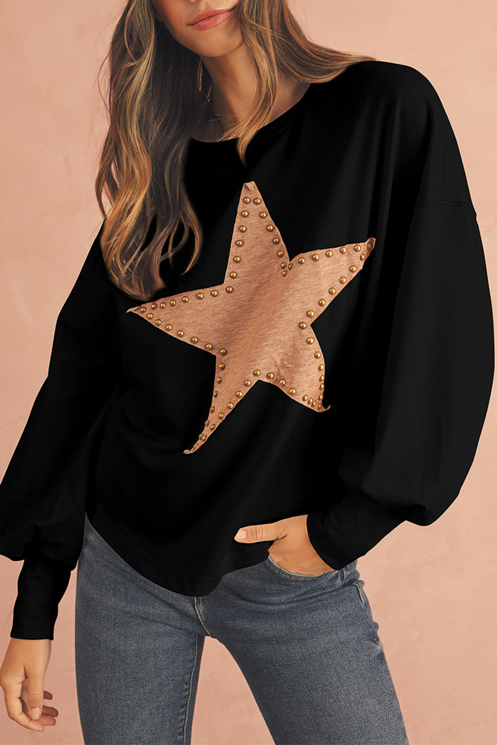 Studded Star Graphic Oversized Top