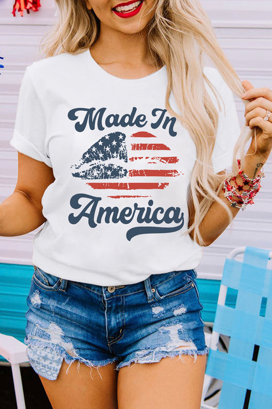 Wholesale White Made in America Lip Graphic O Neck T Shirt