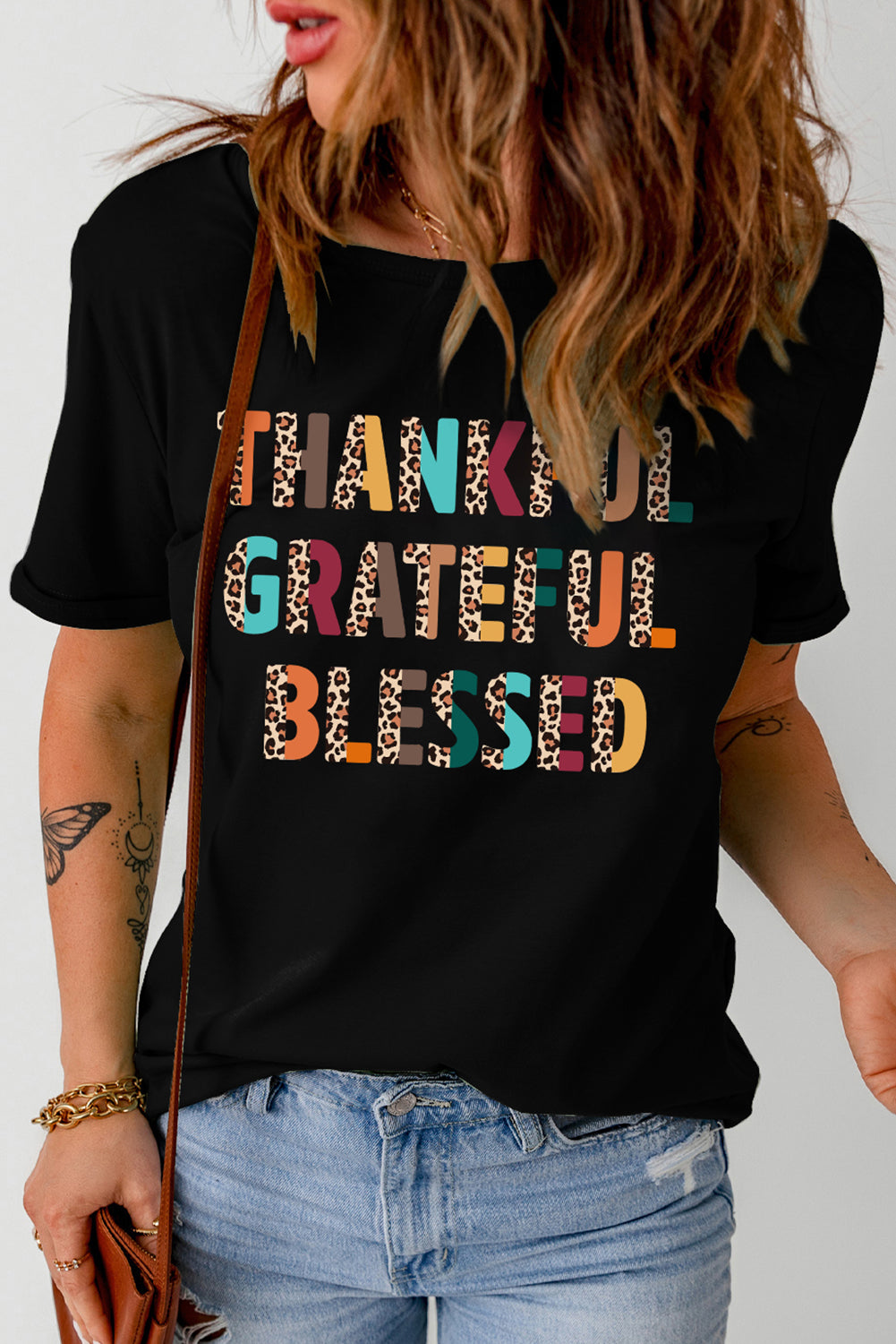 Black THANKFUL GRATEFUL BLESSED Thanksgiving Graphic Tee